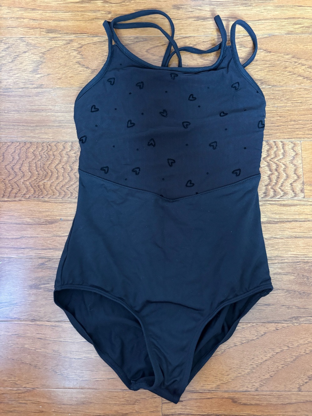 Black dance leotard with Heart Print